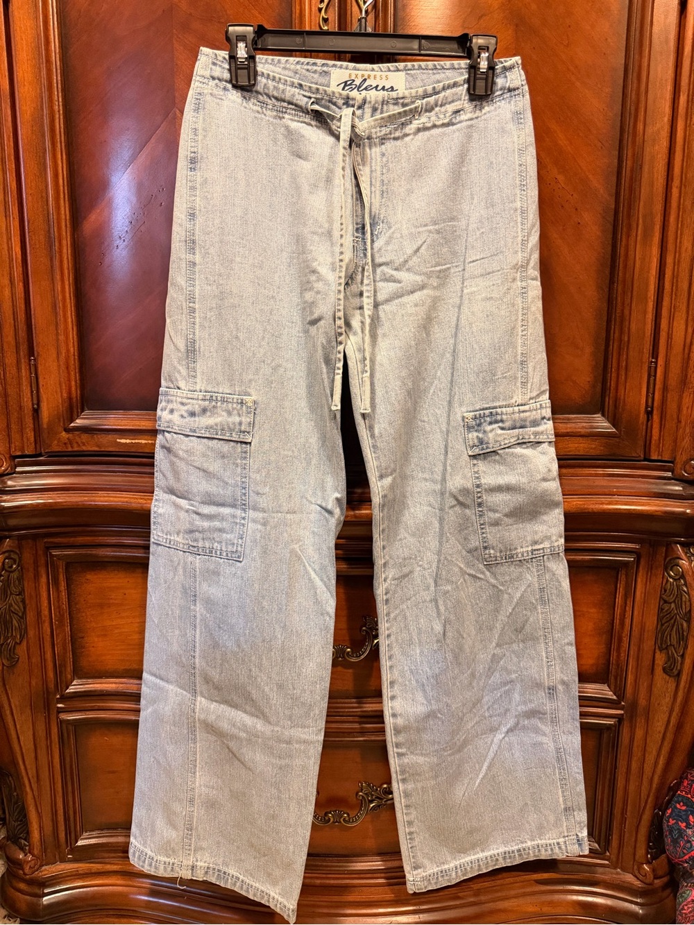 NEW! Y2K Express Bleus Light Wash Wide-Leg Cargo Denim Pants size 1/2